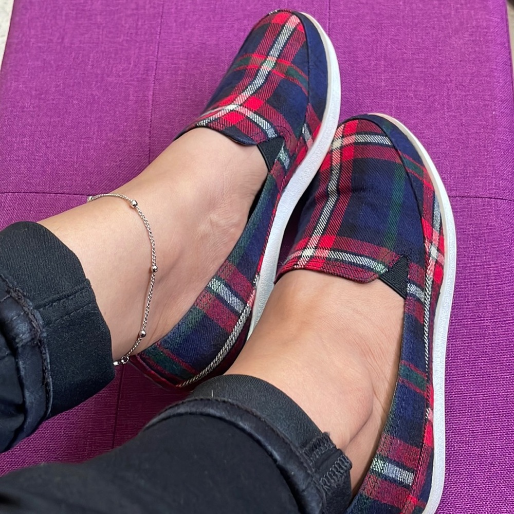 Red/Navy Tartan Slip-On Shoes - Picture 6 of 6